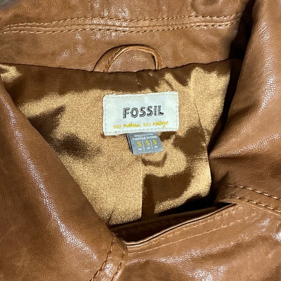 Fossil Women's Brown Leather Moto Jacket Asymmetrical Zip Size Medium Vintage - Picture 5 of 10